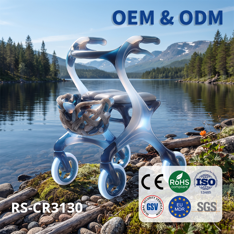 CR-3130    New Design Concept Rollator Walker Blue Silver Sculpted Angel Wings Carbon Fiber 6KG Lightweight Foldable OEM