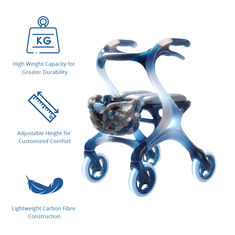 CR-3130    New Design Concept Rollator Walker Blue Silver Sculpted Angel Wings Carbon Fiber 6KG Lightweight Foldable OEM