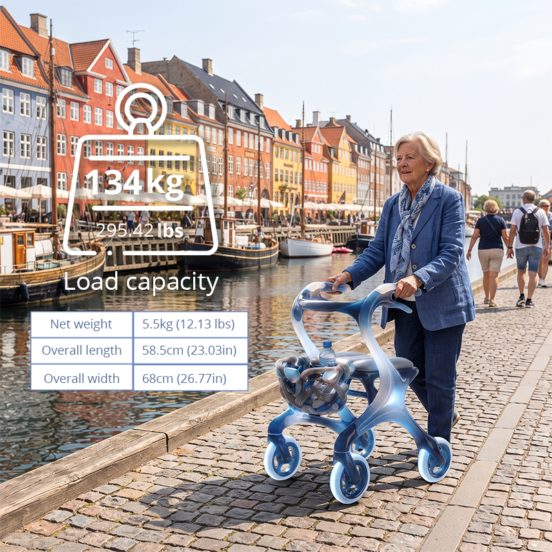 CR-3130    New Design Concept Rollator Walker Blue Silver Sculpted Angel Wings Carbon Fiber 6KG Lightweight Foldable OEM