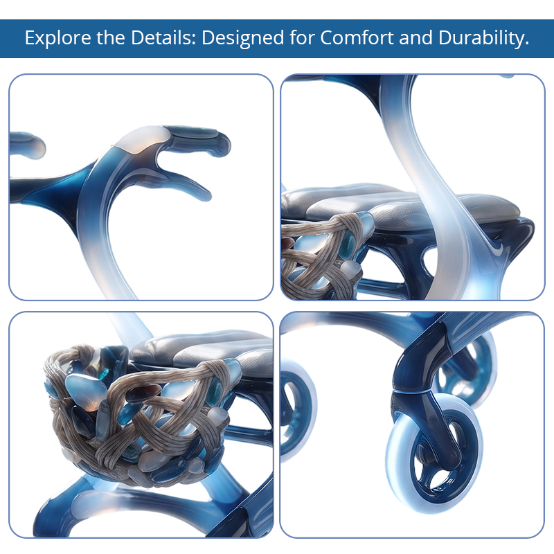 CR-3130    New Design Concept Rollator Walker Blue Silver Sculpted Angel Wings Carbon Fiber 6KG Lightweight Foldable OEM