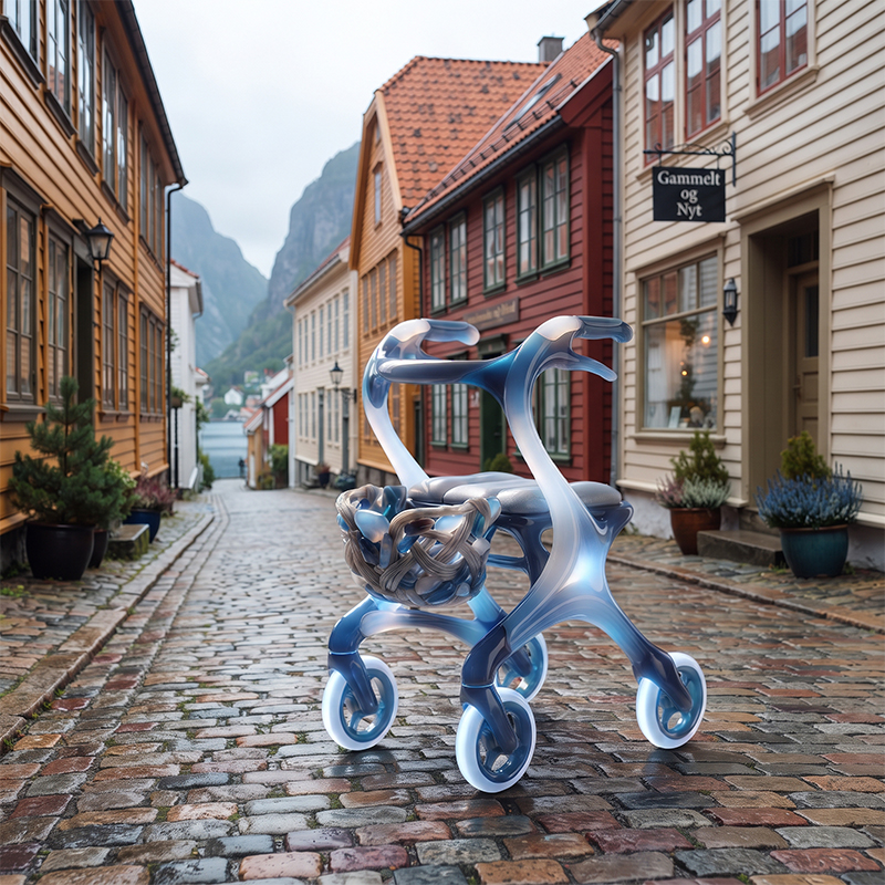 CR-3130    New Design Concept Rollator Walker Blue Silver Sculpted Angel Wings Carbon Fiber 6KG Lightweight Foldable OEM