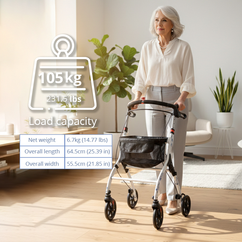DC10002-PP   Aluminum Rollator Walker Lightweight Mobility Aid Comfortable Seat Adjustable Handlebars  Capacity for Elderly