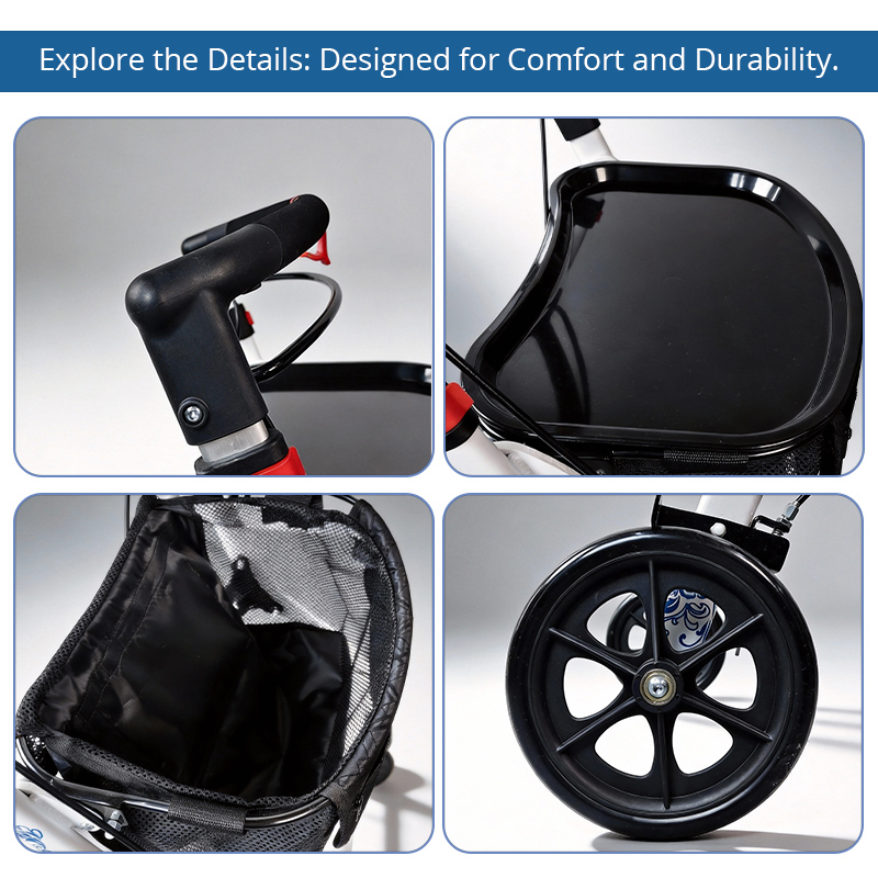 DC10002-R  Lightweight Foldable Rollator Walker Tray for Elderly Easy Storage Solution Relaxsmith RED CE Certified OEM ODM Supplier