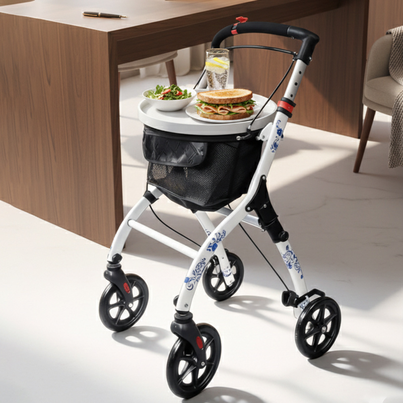 DC10002-PP   Aluminum Rollator Walker Lightweight Mobility Aid Comfortable Seat Adjustable Handlebars  Capacity for Elderly