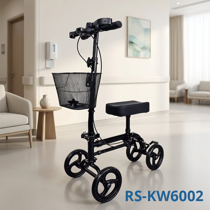 KW-6002 Knee Scooter Walker  OEM Foldable Mobility Aid for Injured Leg Patients Adjustable Height Heavy Duty Medical Supplier