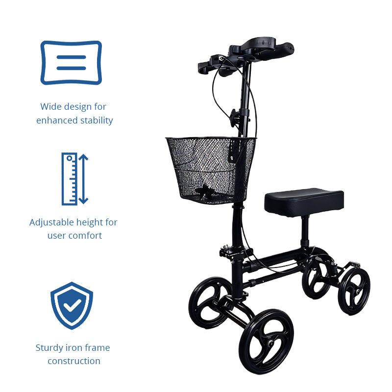 KW-6002 Knee Scooter Walker  OEM Foldable Mobility Aid for Injured Leg Patients Adjustable Height Heavy Duty Medical Supplier