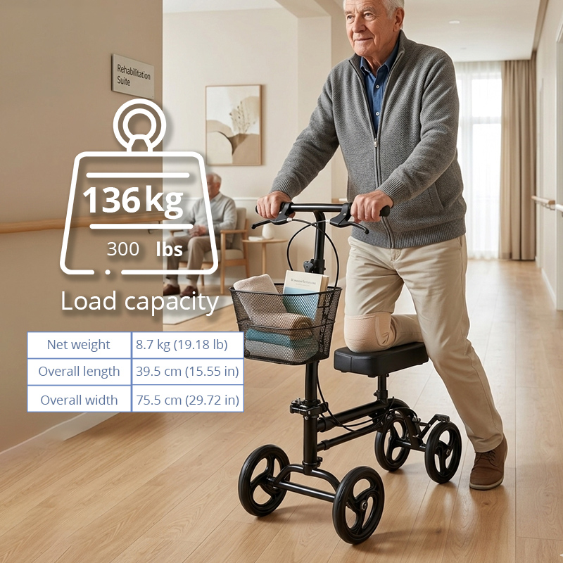 KW-6002 Knee Scooter Walker  OEM Foldable Mobility Aid for Injured Leg Patients Adjustable Height Heavy Duty Medical Supplier