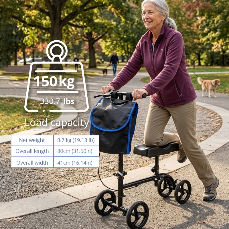 KW-6003 Premium Knee Scooter Foldable Carbon Steel Mobility Aid for Injured Legs Pain Relief Post Surgery Recovery