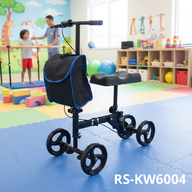 RS-KW6004  Carbon Fiber Folding Knee Walker  CE Certified Shock Absorption Adjustable Seat Light Weight Storage Bag
