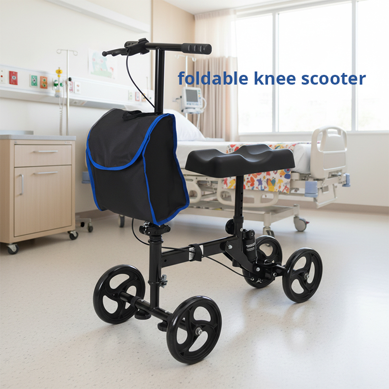RS-KW6004  Carbon Fiber Folding Knee Walker  CE Certified Shock Absorption Adjustable Seat Light Weight Storage Bag
