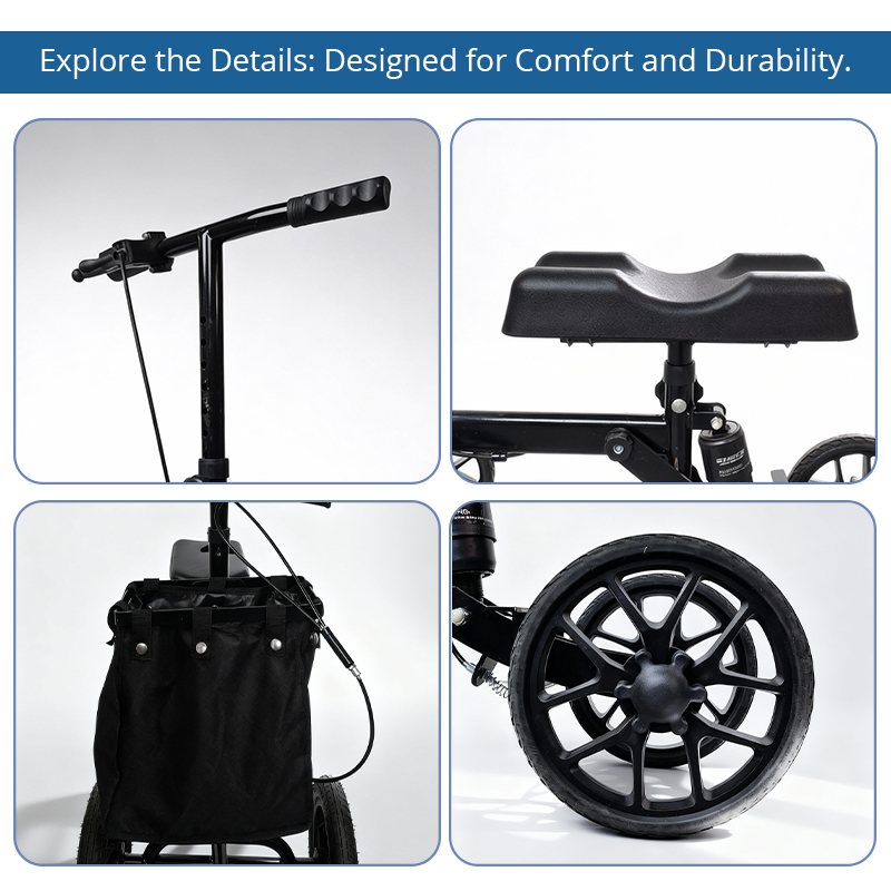 RS-KW6004  Carbon Fiber Folding Knee Walker  CE Certified Shock Absorption Adjustable Seat Light Weight Storage Bag