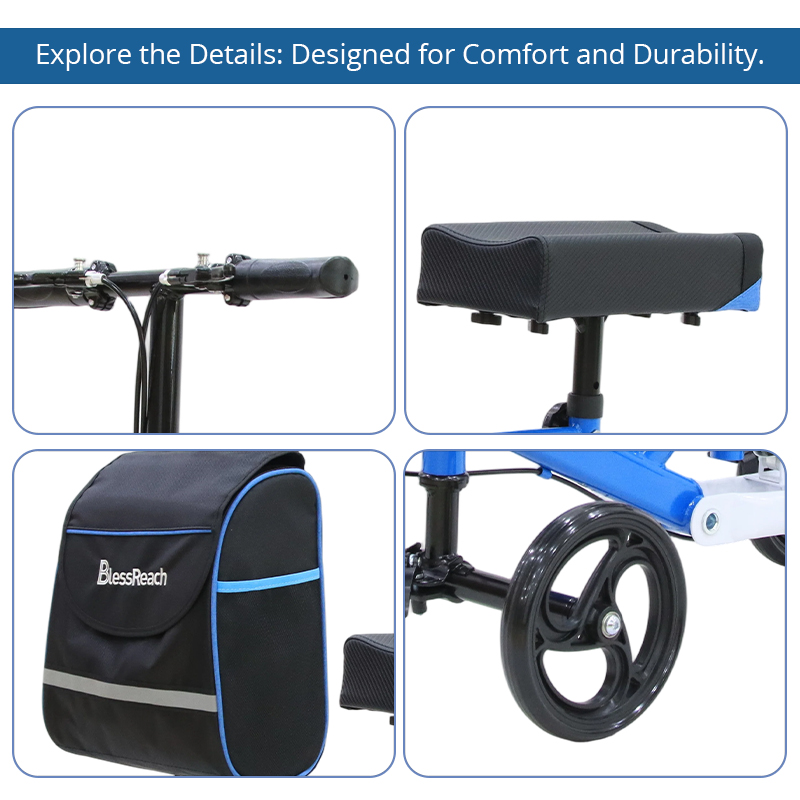 KW6005 Knee Walker for Elderly Adjustable Foldable Knee Scooter with Large Storage Bag OEM ODM Service