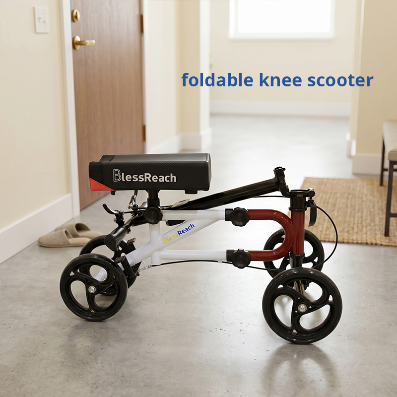 KW6006 Knee Walker Scooter for Elderly Compact Foldable Mobility Aid with Adjustable Handle and Seat