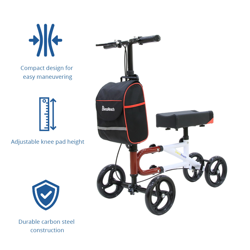 KW6006 Knee Walker Scooter for Elderly Compact Foldable Mobility Aid with Adjustable Handle and Seat
