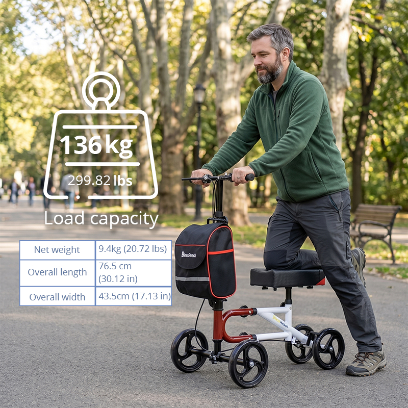 KW6006 Knee Walker Scooter for Elderly Compact Foldable Mobility Aid with Adjustable Handle and Seat
