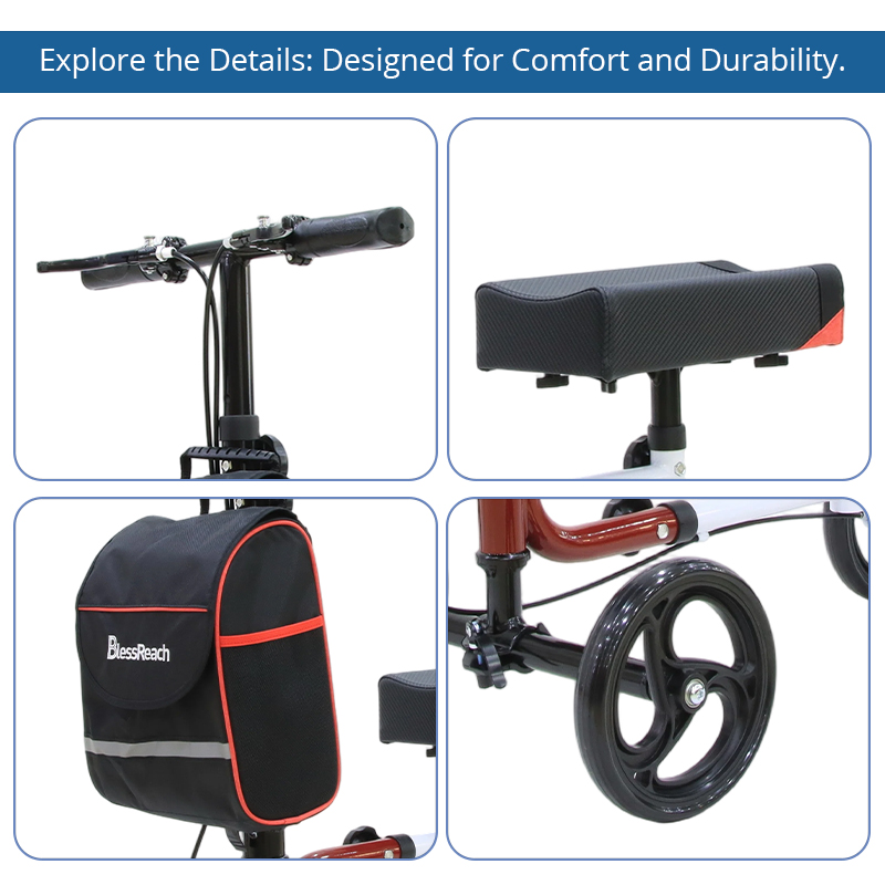 KW6006 Knee Walker Scooter for Elderly Compact Foldable Mobility Aid with Adjustable Handle and Seat