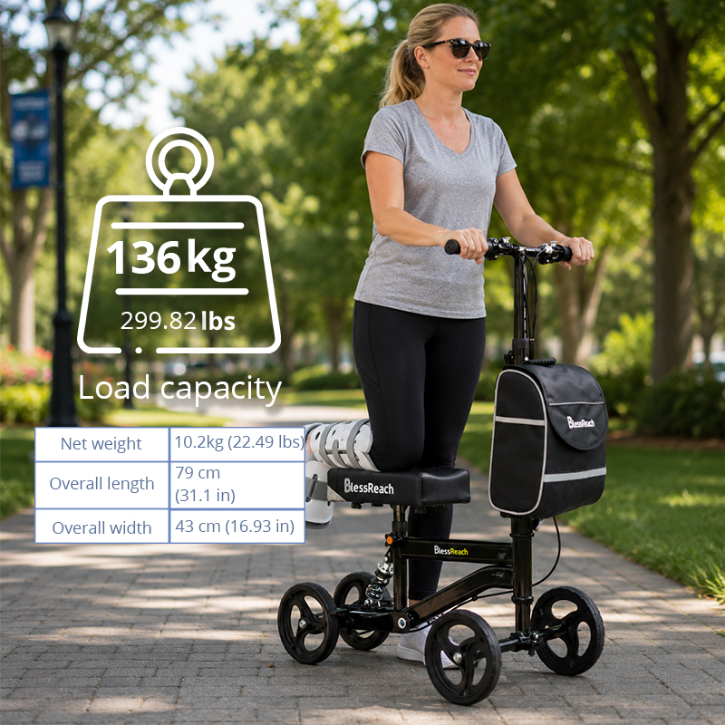 KW6007 Knee Walker Scooter for Elderly Foldable Steerable Mobility Aid for Foot Ankle Injury Support