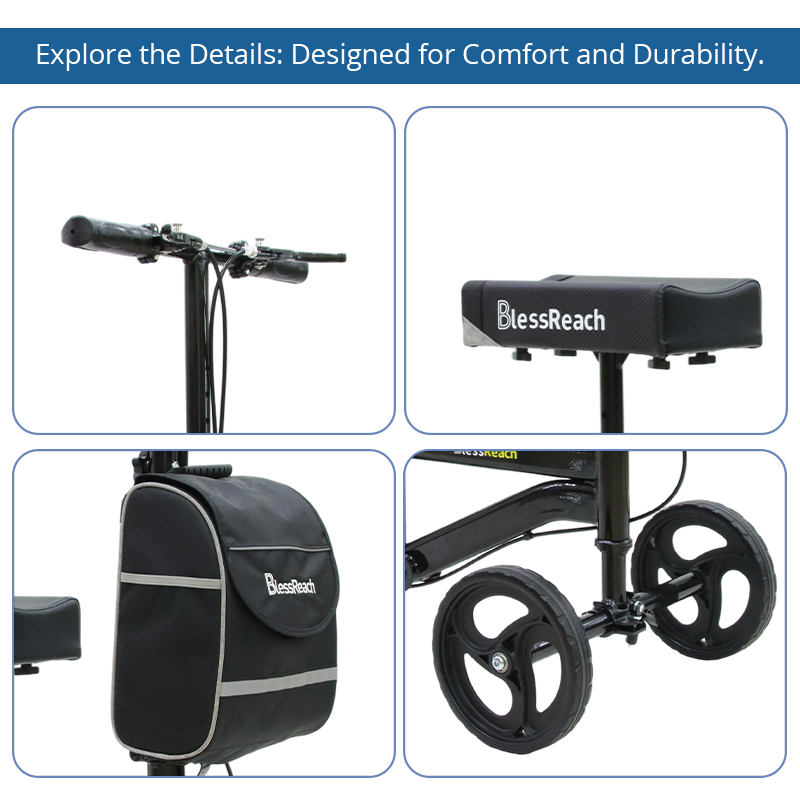 KW6007 Knee Walker Scooter for Elderly Foldable Steerable Mobility Aid for Foot Ankle Injury Support