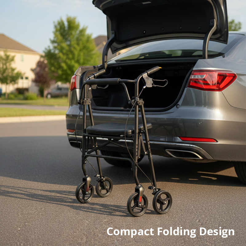 SR1001-G Premium Relaxsmith CE Certified Light Weight Folding Steel Rollator Walker for Elderly Stable Height Adjustable Mobility Aid