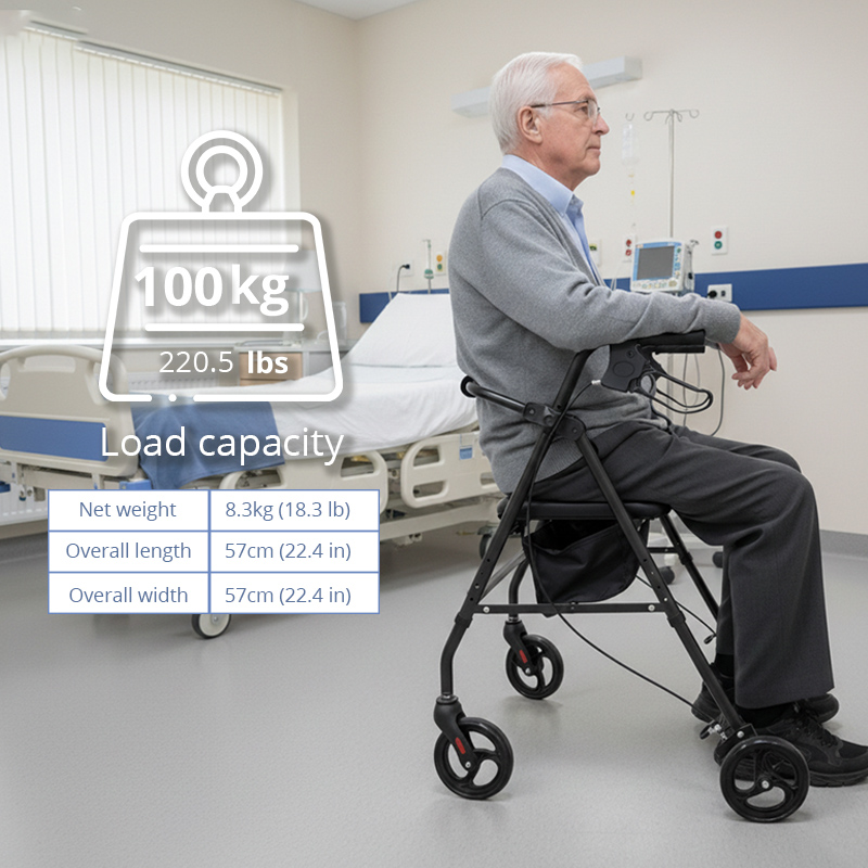 SR1001-R   Premium Relaxsmith CE Certified Light Weight Folding Steel Rollator Walker for Elderly Stable Height Adjustable Mobility Aid