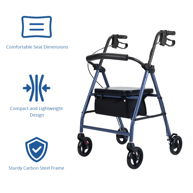 RS-SR1002 Disability Stores Relaxsmith Steel Rollator CE Certified 100kg Capacity for Physical Therapy Center Clients Enhanced Mobility