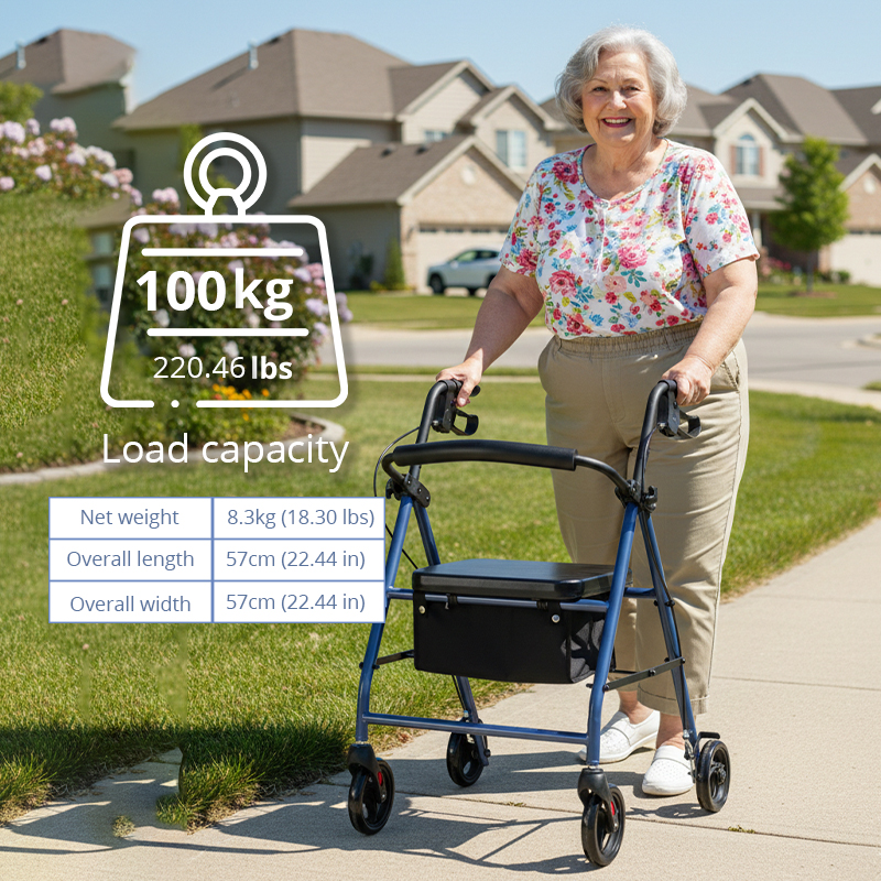 RS-SR1002 Disability Stores Relaxsmith Steel Rollator CE Certified 100kg Capacity for Physical Therapy Center Clients Enhanced Mobility