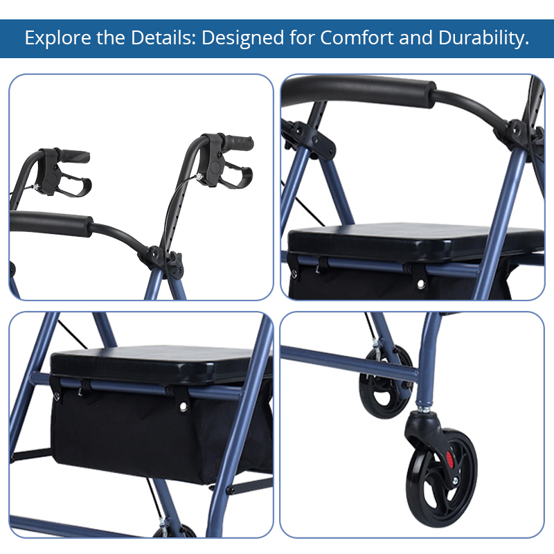 RS-SR1002 Disability Stores Relaxsmith Steel Rollator CE Certified 100kg Capacity for Physical Therapy Center Clients Enhanced Mobility