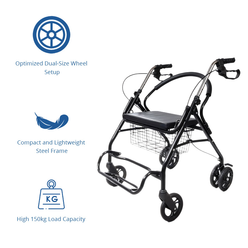 RS-SR1003 Adjustable Basic Steel Rollator Basket Seat for Elderly People Limited Mobility Easy Maneuver CE Certified 150kg