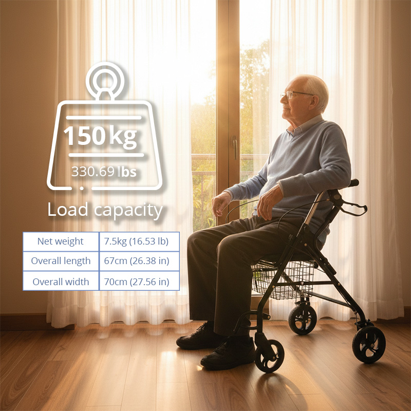 RS-SR1003 Adjustable Basic Steel Rollator Basket Seat for Elderly People Limited Mobility Easy Maneuver CE Certified 150kg