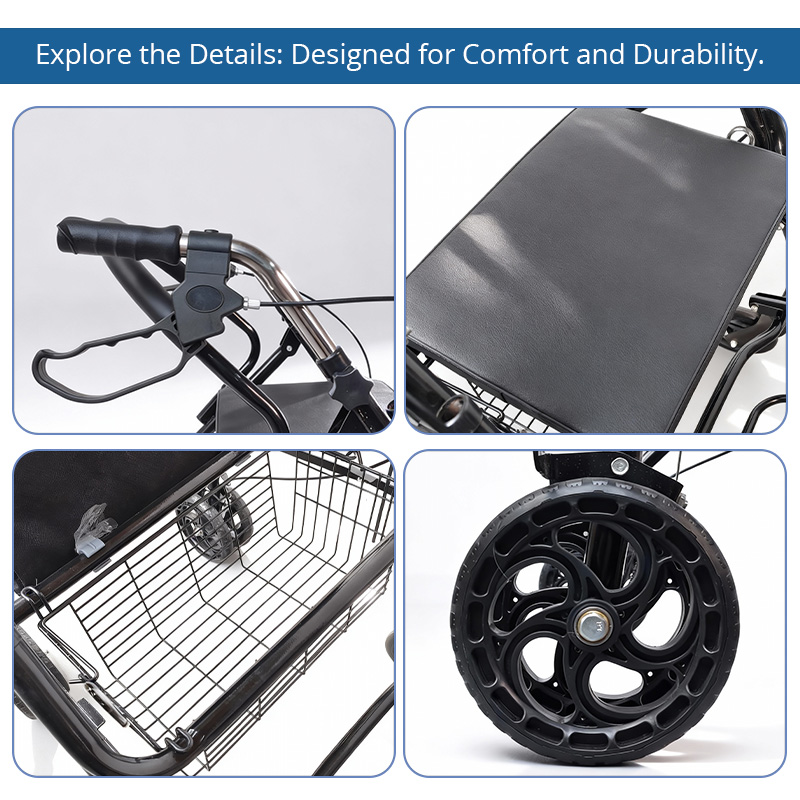 RS-SR1003 Adjustable Basic Steel Rollator Basket Seat for Elderly People Limited Mobility Easy Maneuver CE Certified 150kg