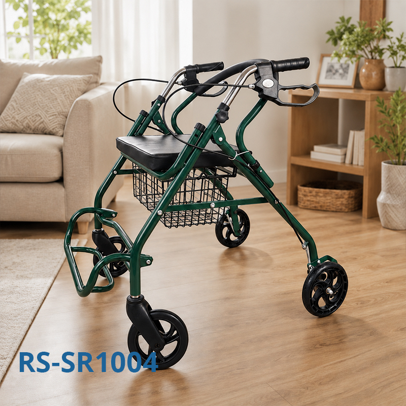 SR1004-G  Relaxsmith Steel Rollator Walker Seniors | Green CE Certified Light Weight | Adjustable Height Foldable Comfortable Seat