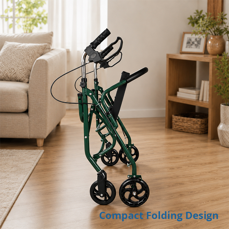 SR1004-G  Relaxsmith Steel Rollator Walker Seniors | Green CE Certified Light Weight | Adjustable Height Foldable Comfortable Seat