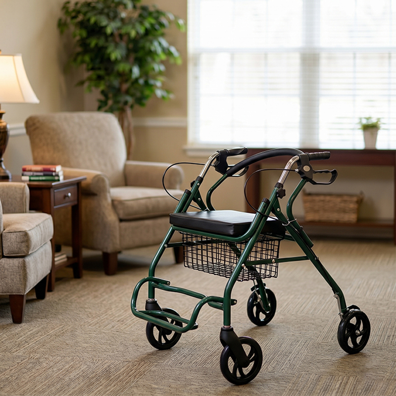 SR1004-G  Relaxsmith Steel Rollator Walker Seniors | Green CE Certified Light Weight | Adjustable Height Foldable Comfortable Seat