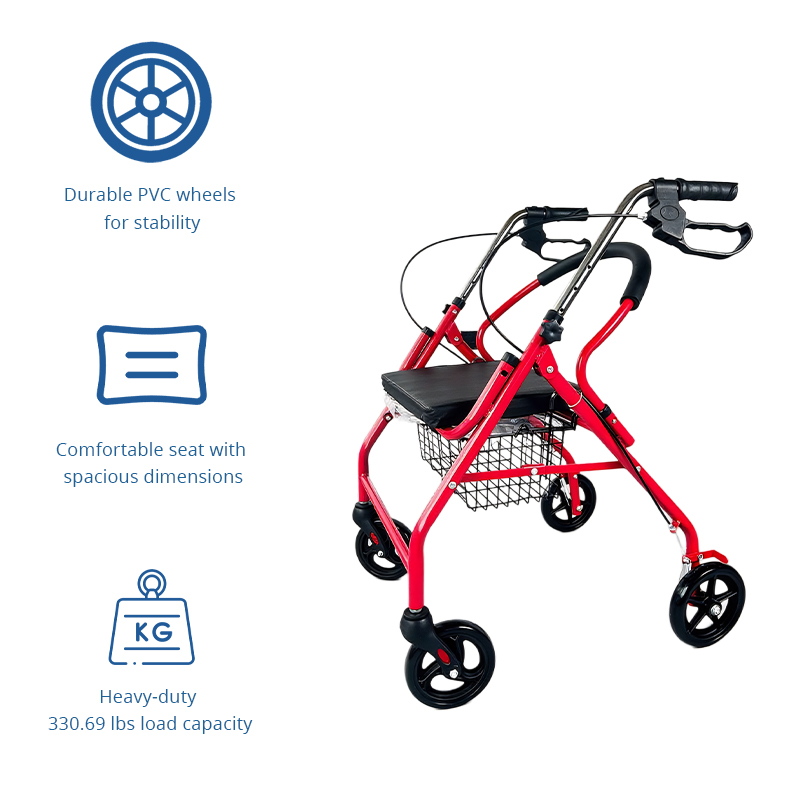 SR1004-PP    Steel Rollator Walker for Seniors | Green CE Certified Light Weight | Adjustable Height Foldable Comfortable Seat