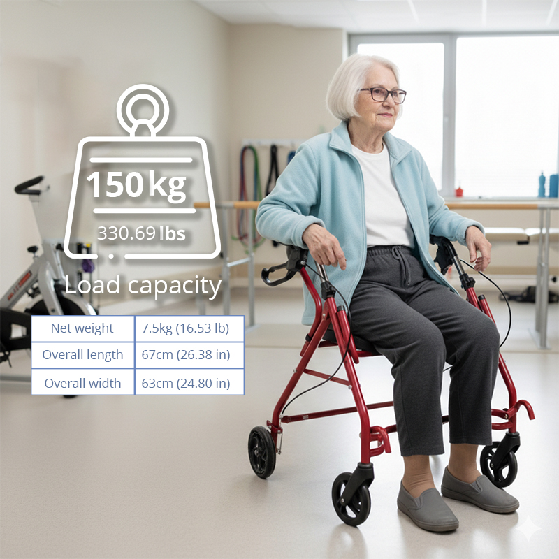SR1004-PP    Steel Rollator Walker for Seniors | Green CE Certified Light Weight | Adjustable Height Foldable Comfortable Seat