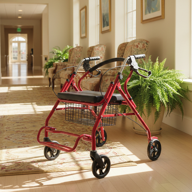 SR1004-PP    Steel Rollator Walker for Seniors | Green CE Certified Light Weight | Adjustable Height Foldable Comfortable Seat