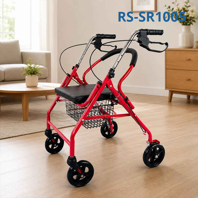 SR 1005 Steel Rollator Walker for Elderly  Carbon Steel Frame, Adjustable Height, Foldable Design Rollator Indoor Outdoor Use