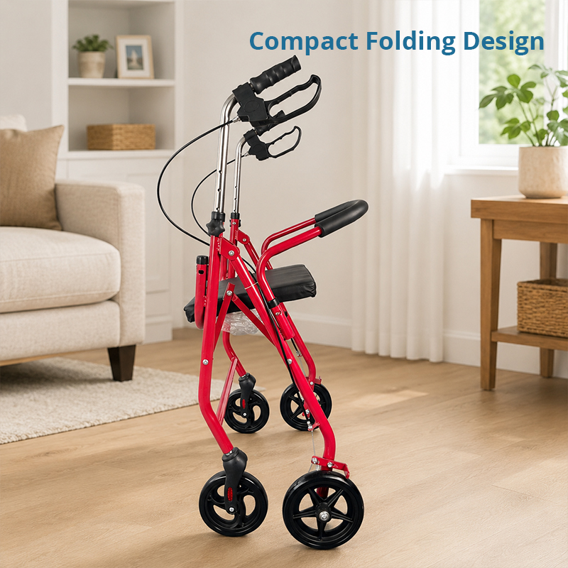 SR1005-B   Steel Rollator Walker for Elderly Carbon Steel Frame Adjustable Height Foldable Design CE Certified Indoor/Outdoor