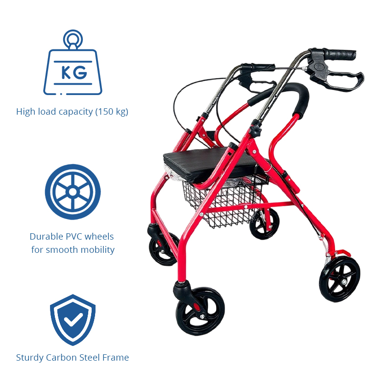 SR1005-B   Steel Rollator Walker for Elderly Carbon Steel Frame Adjustable Height Foldable Design CE Certified Indoor/Outdoor