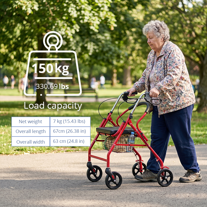 SR1005-B   Steel Rollator Walker for Elderly Carbon Steel Frame Adjustable Height Foldable Design CE Certified Indoor/Outdoor