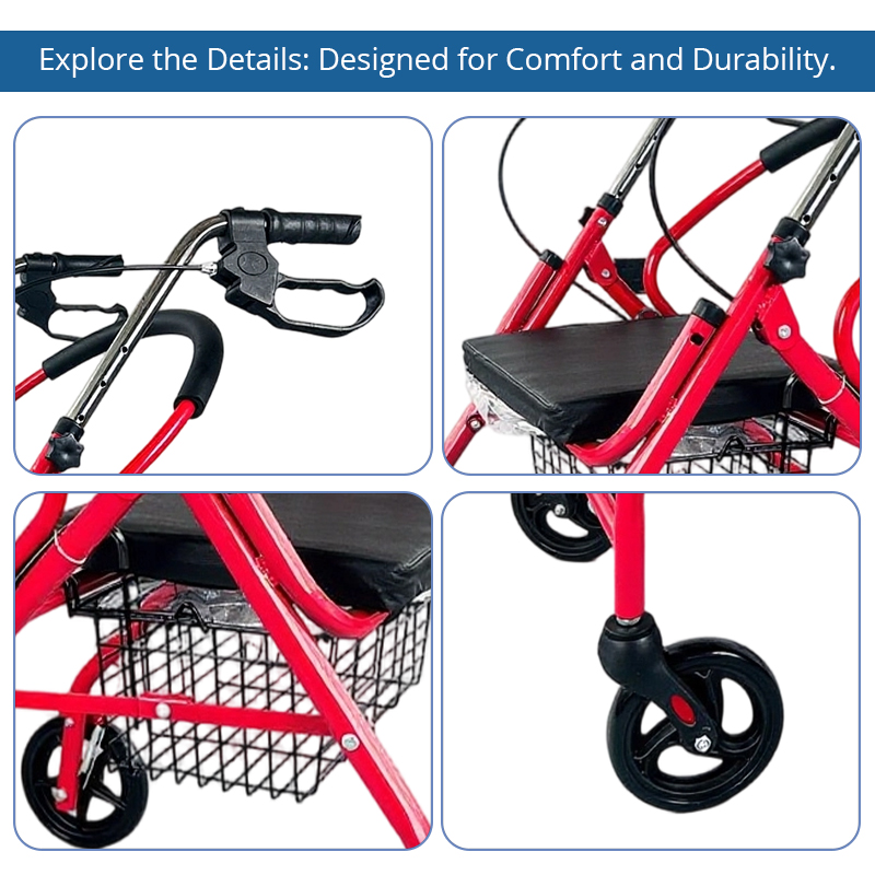 SR1005-B   Steel Rollator Walker for Elderly Carbon Steel Frame Adjustable Height Foldable Design CE Certified Indoor/Outdoor