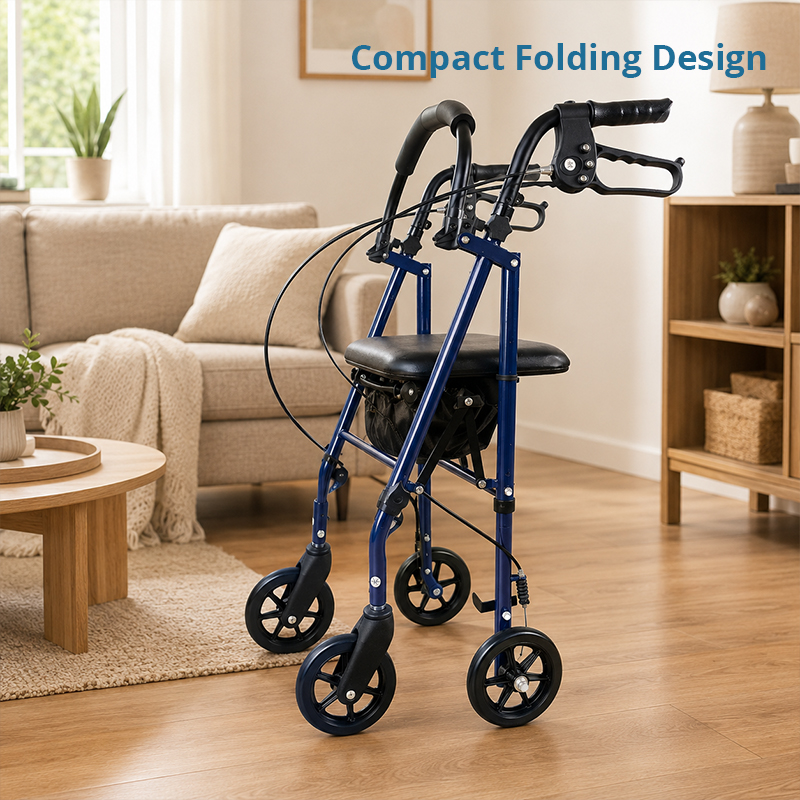 SR1006-B     Carbon Steel Rollator Walker for Elderly CE Certified Adjustable Height Foldable Design 150kg Weight Capacity
