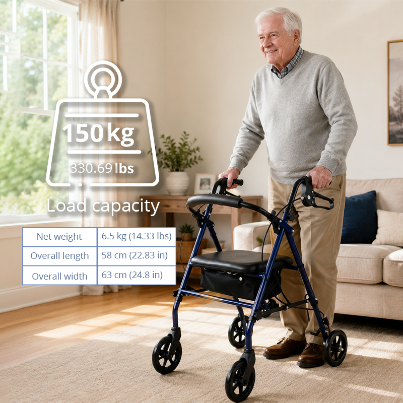 SR1006-B     Carbon Steel Rollator Walker for Elderly CE Certified Adjustable Height Foldable Design 150kg Weight Capacity