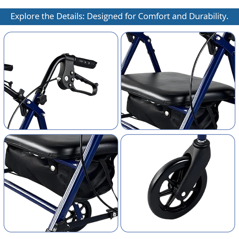 SR1006-B     Carbon Steel Rollator Walker for Elderly CE Certified Adjustable Height Foldable Design 150kg Weight Capacity