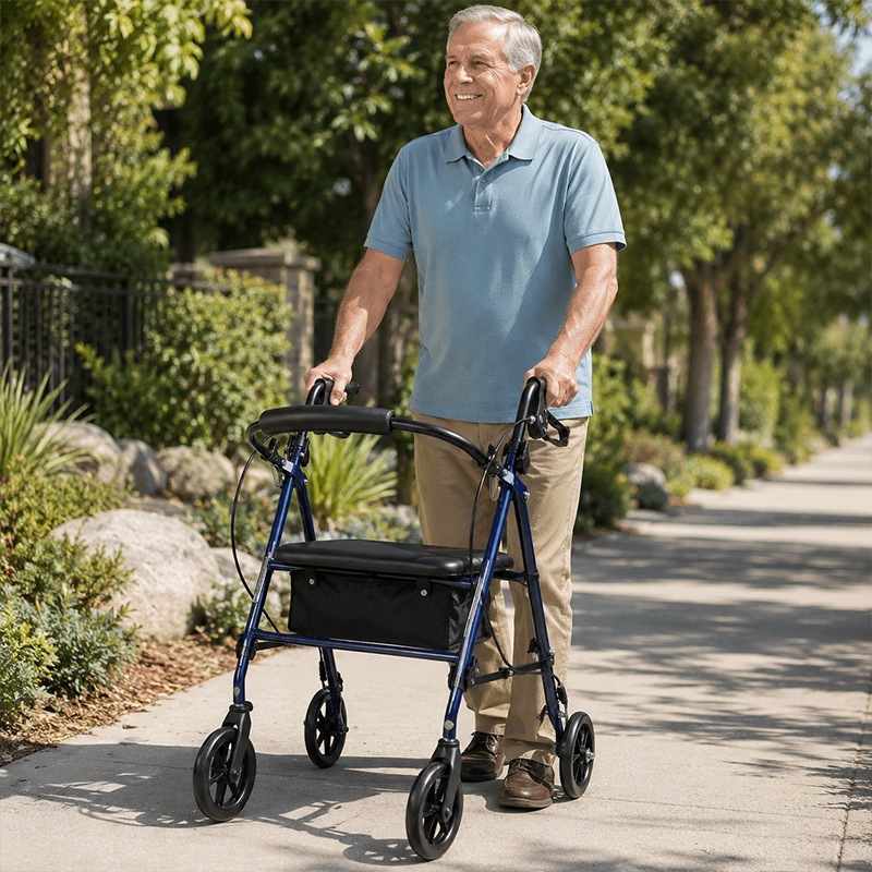SR1006-B     Carbon Steel Rollator Walker for Elderly CE Certified Adjustable Height Foldable Design 150kg Weight Capacity