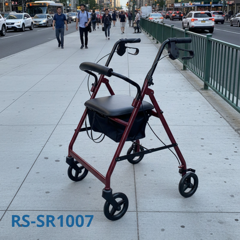 RS-SR1007  Manual Rollator Steel for Nursing Home Patients Limited Mobility-Comfortable Easy-to-Use Lightweight