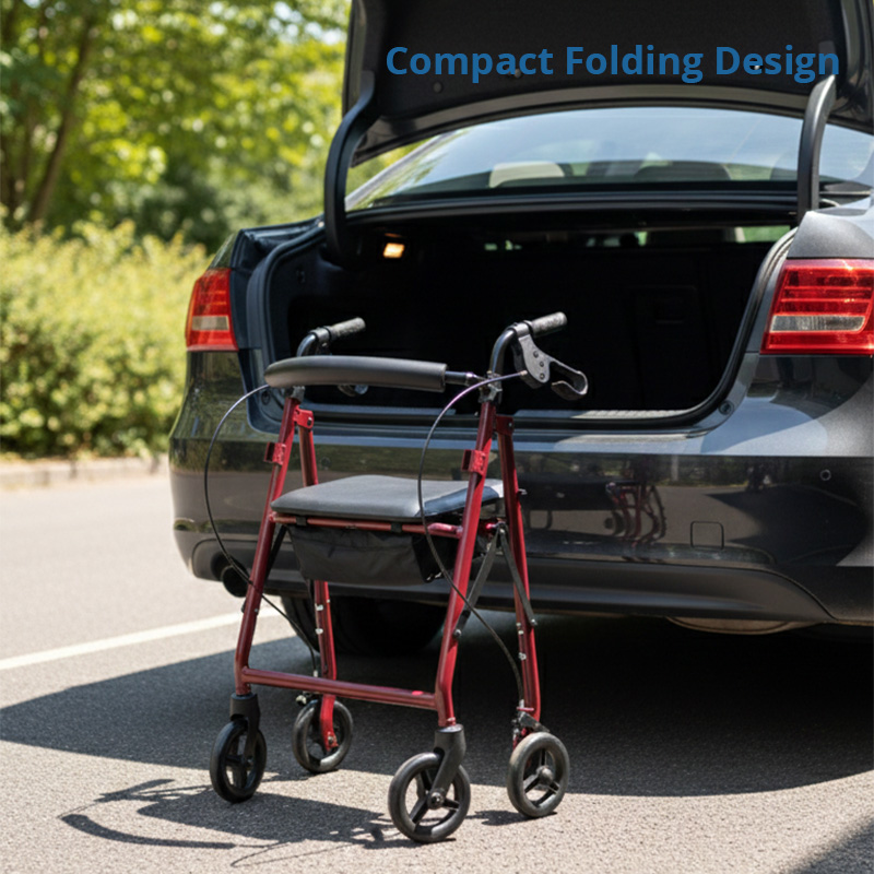 SR1007-BL   Steel Rollator for Seniors-CE Certified Strength Assistance Comfortable Seat Easy-to-Use Hand Brakes 120kg