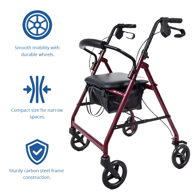 SR1007-BL   Steel Rollator for Seniors-CE Certified Strength Assistance Comfortable Seat Easy-to-Use Hand Brakes 120kg