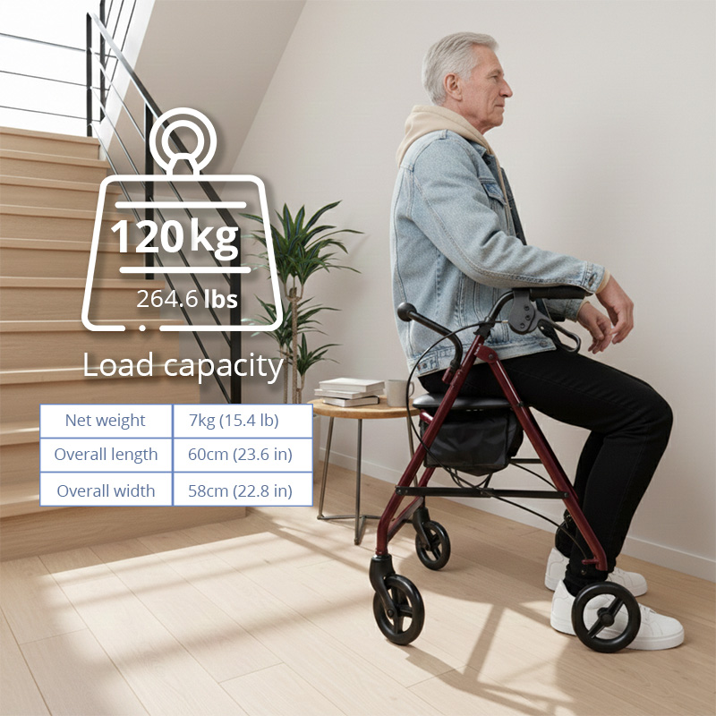 SR1007-BL   Steel Rollator for Seniors-CE Certified Strength Assistance Comfortable Seat Easy-to-Use Hand Brakes 120kg
