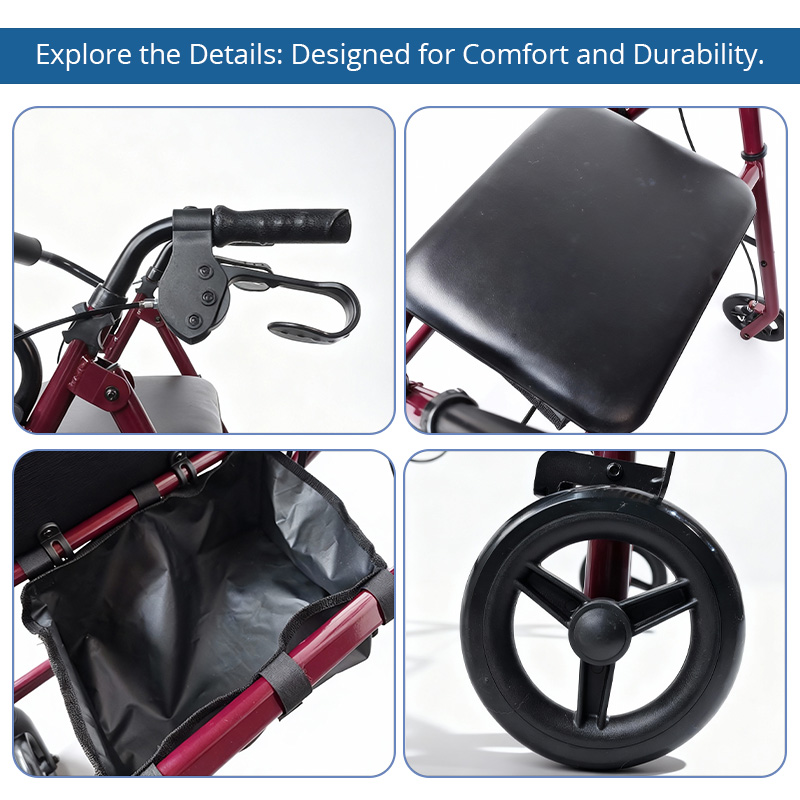 SR1007-PP    Steel Rollator for Seniors-CE Certified Strength Assistance Comfortable Seat Easy-to-Use Hand Brakes 120kg